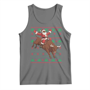 Funny Black Santa Riding Bull Tank Top Ugly Christmas Sweater Gift TS12 Black Heather Print Your Wear