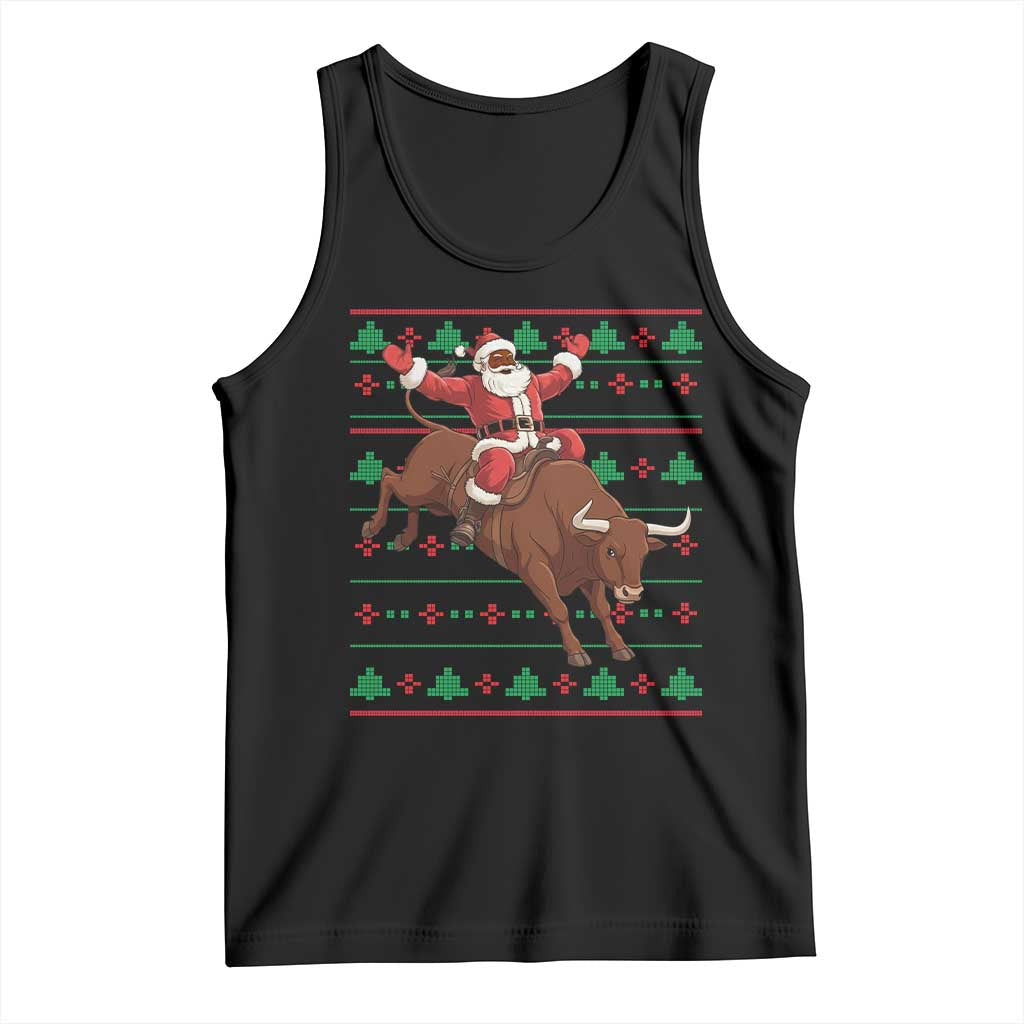 Funny Black Santa Riding Bull Tank Top Ugly Christmas Sweater Gift TS12 Black Print Your Wear