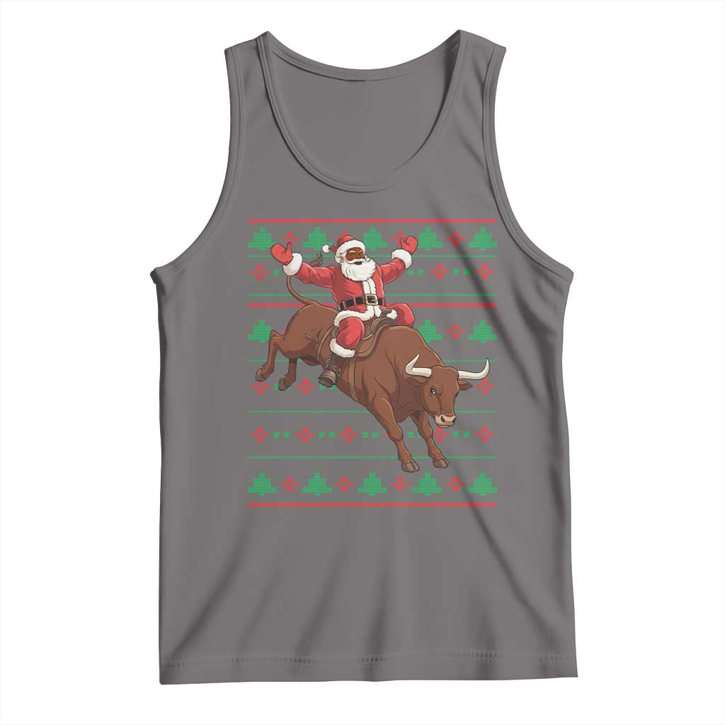 Funny Black Santa Riding Bull Tank Top Ugly Christmas Sweater Gift TS12 Deep Heather Print Your Wear