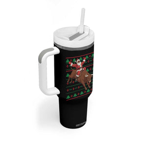 Funny Black Santa Riding Bull Tumbler With Handle Ugly Christmas Sweater Gift TS12 Print Your Wear