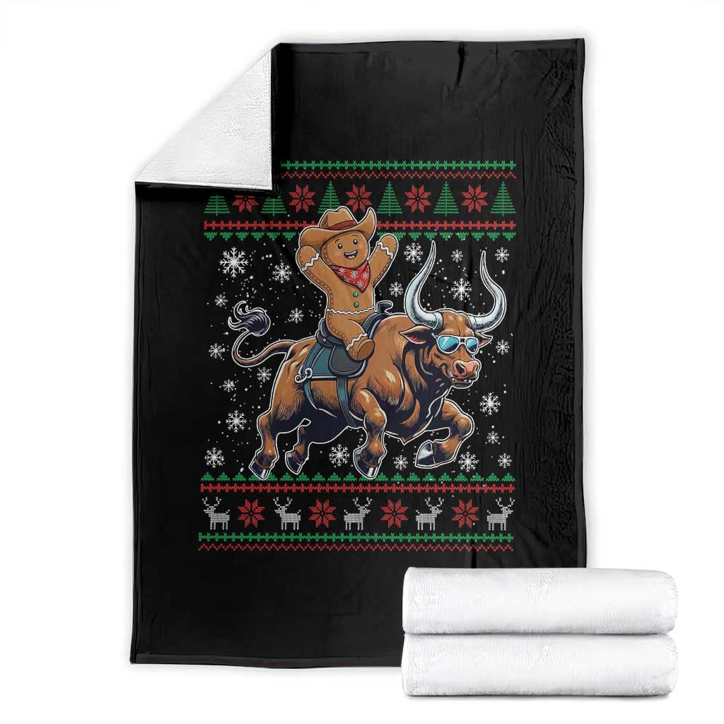 Funny Gingerbread Man Riding Bull Throw Blanket Cowboy Western Rodeo Christmas Gift TS12 Black Print Your Wear