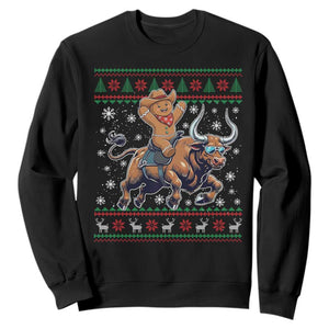 Funny Gingerbread Man Riding Bull Sweatshirt Cowboy Western Rodeo Christmas Gift TS12 Black Print Your Wear