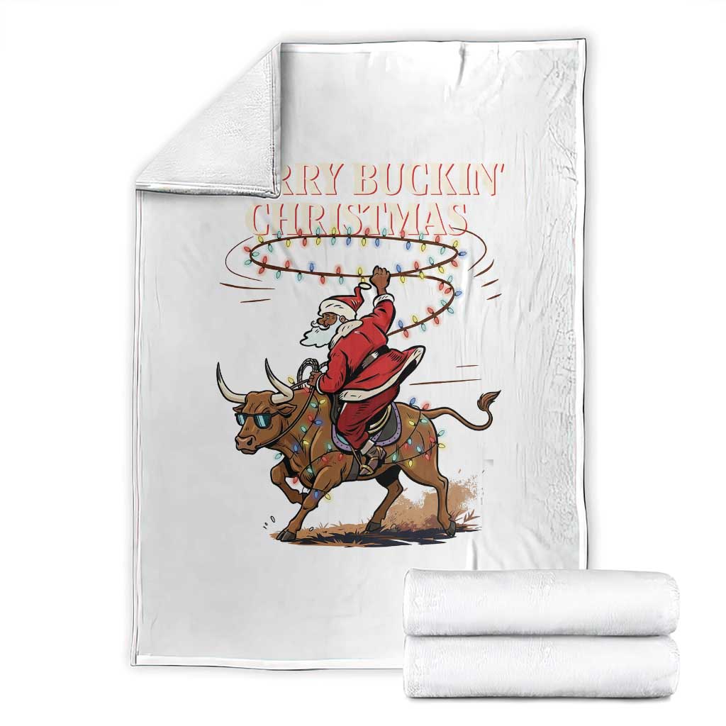 Merry Buckin Christmas Throw Blanket Black Santa Western Rodeo Gift TS12 White Print Your Wear