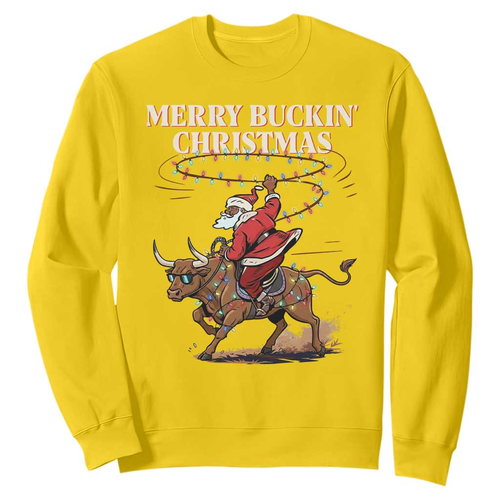 Merry Buckin Christmas Sweatshirt Black Santa Western Rodeo Gift TS12 Daisy Print Your Wear