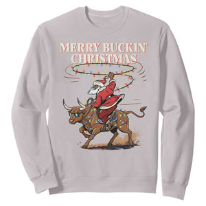 Merry Buckin Christmas Sweatshirt Black Santa Western Rodeo Gift TS12 Ice Gray Print Your Wear