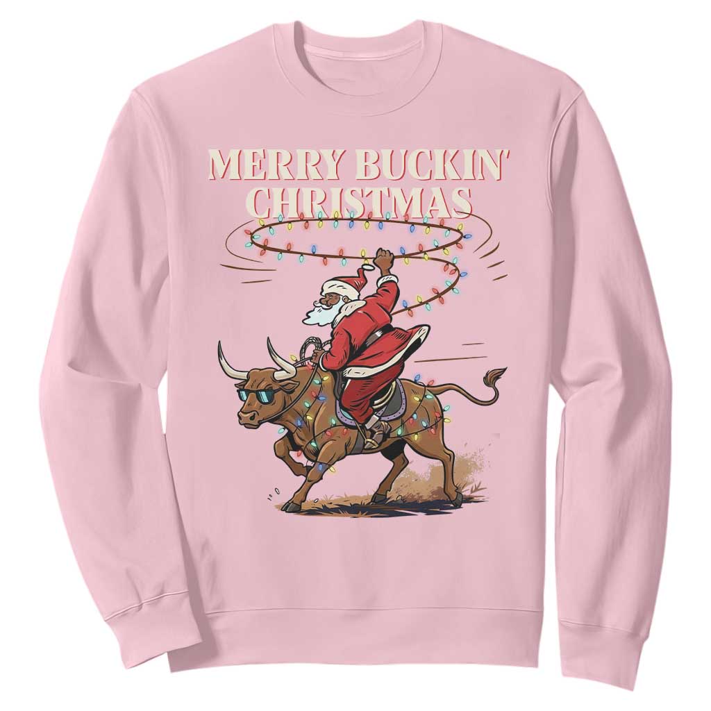 Merry Buckin Christmas Sweatshirt Black Santa Western Rodeo Gift TS12 Light Pink Print Your Wear