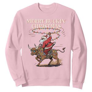 Merry Buckin Christmas Sweatshirt Black Santa Western Rodeo Gift TS12 Light Pink Print Your Wear