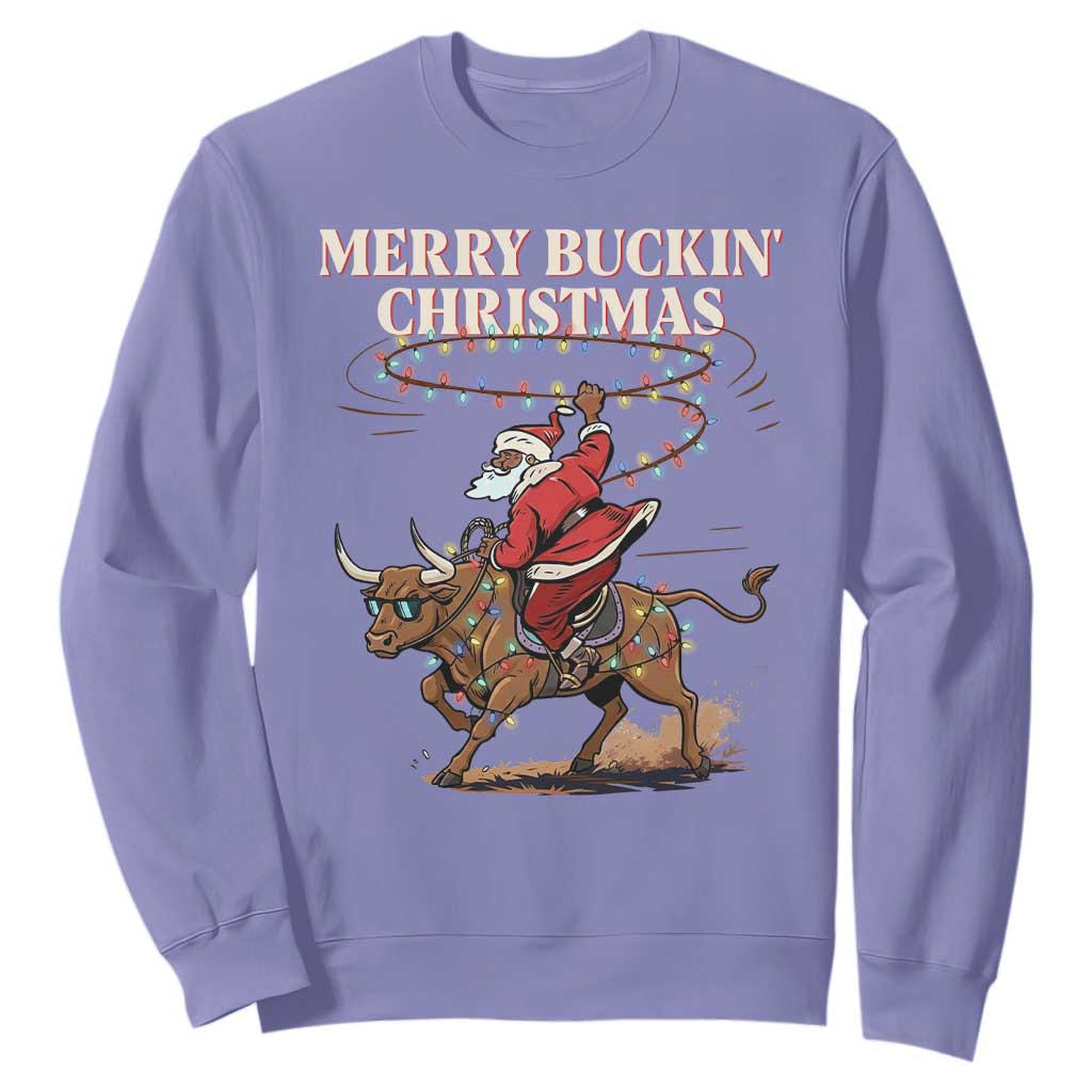 Merry Buckin Christmas Sweatshirt Black Santa Western Rodeo Gift TS12 Violet Print Your Wear