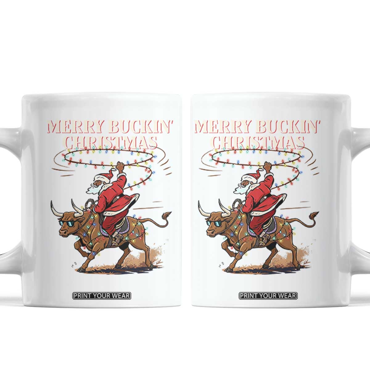 Merry Buckin Christmas Coffee Mug Black Santa Western Rodeo Gift TS12 White Print Your Wear
