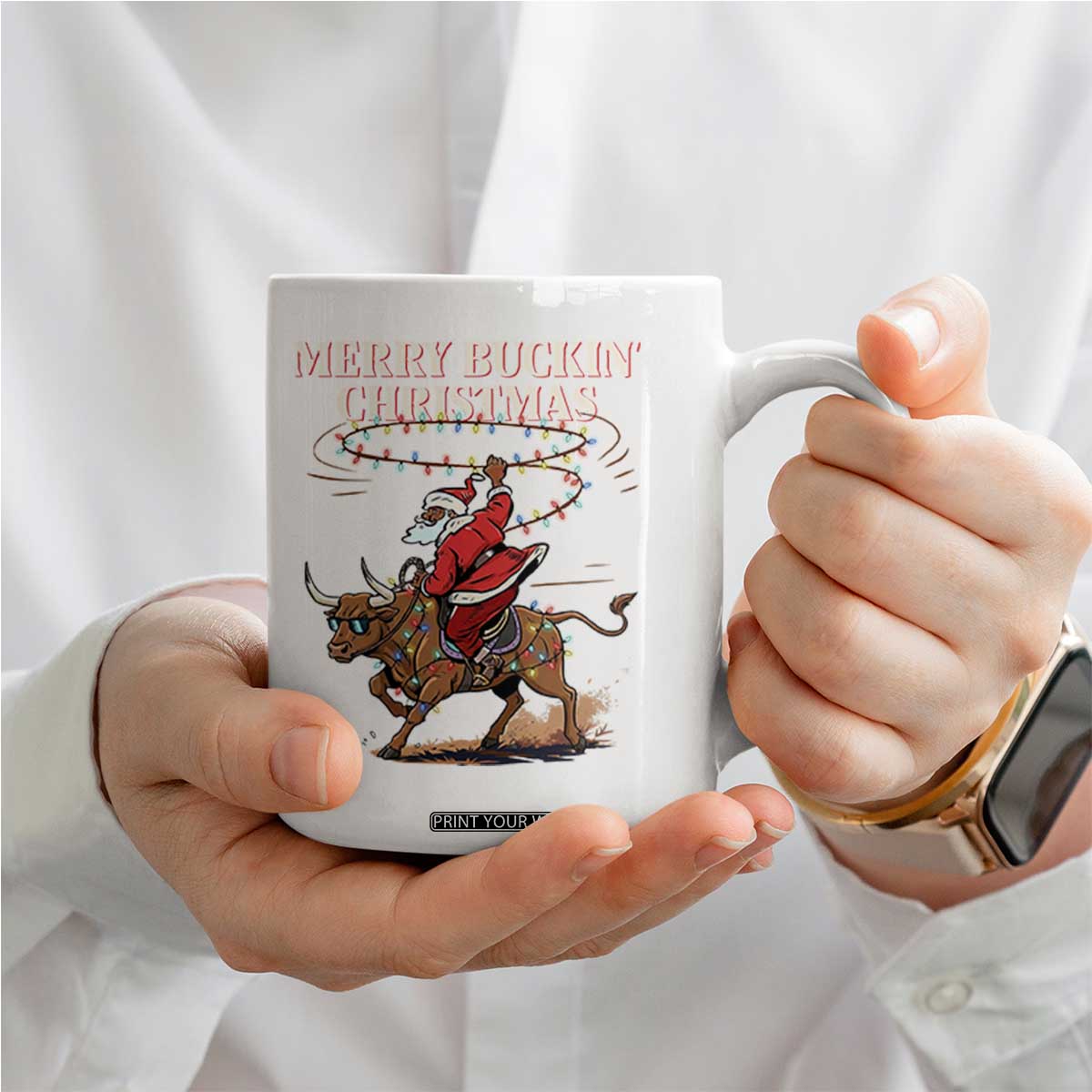 Merry Buckin Christmas Coffee Mug Black Santa Western Rodeo Gift TS12 Print Your Wear