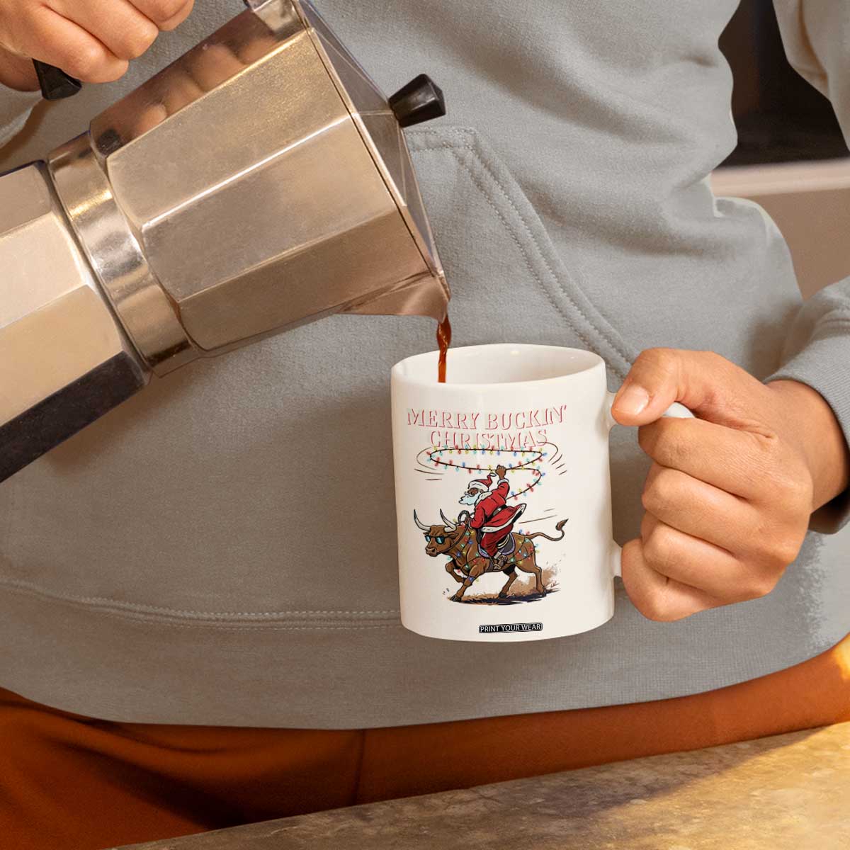 Merry Buckin Christmas Coffee Mug Black Santa Western Rodeo Gift TS12 Print Your Wear