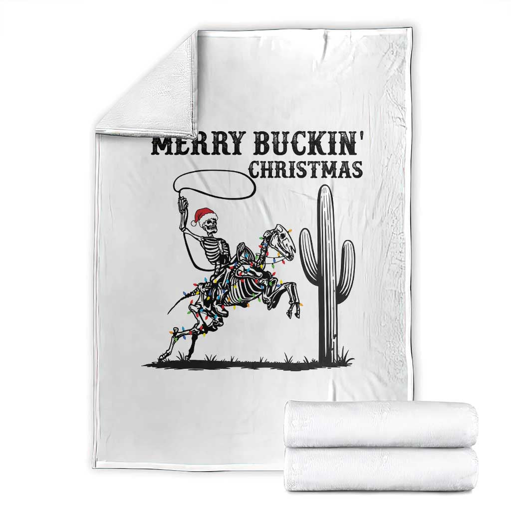 Merry Buckin Christmas Throw Blanket Funny Skeleton Santa Horse Rider TS12 White Print Your Wear