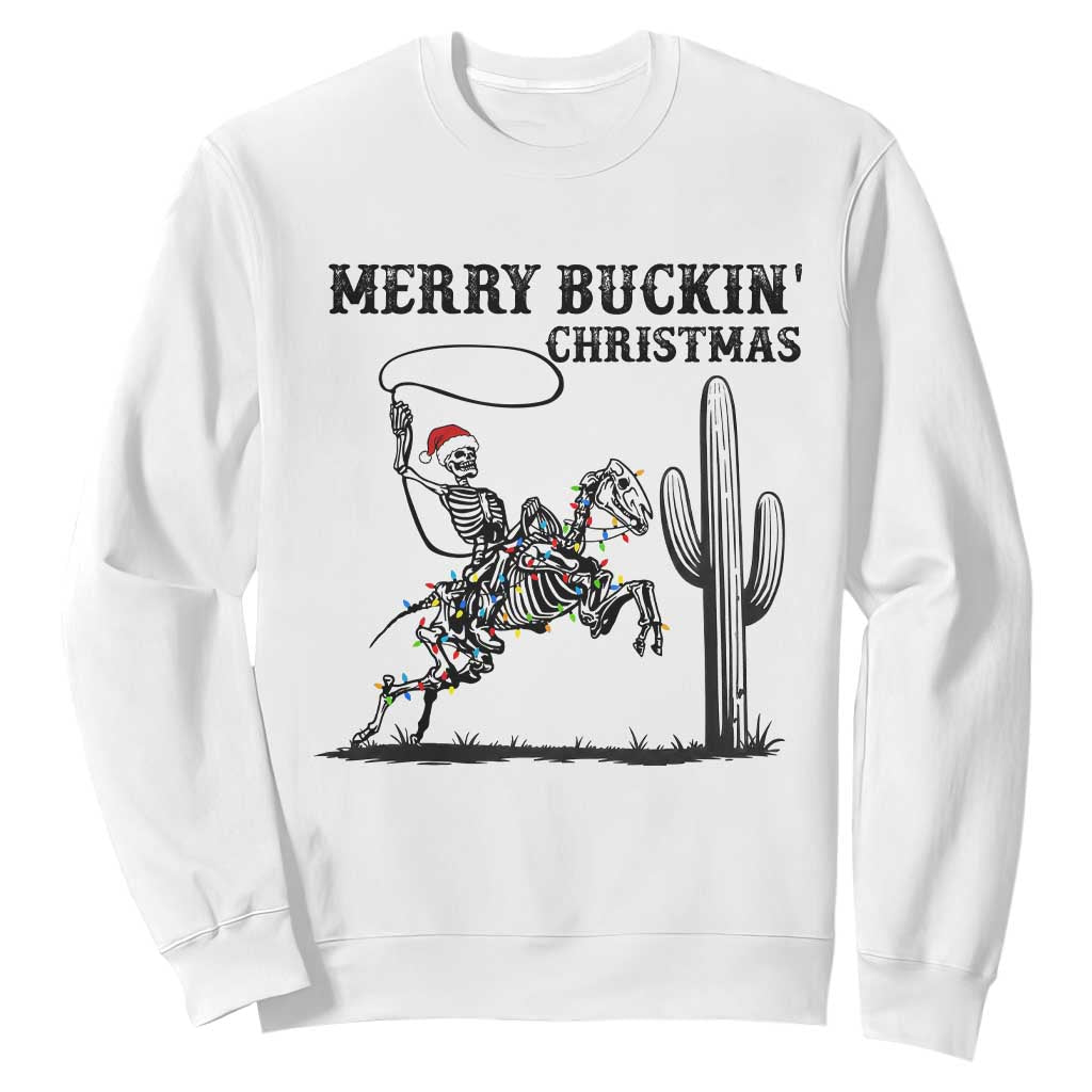 Merry Buckin Christmas Sweatshirt Funny Skeleton Santa Horse Rider TS12 White Print Your Wear