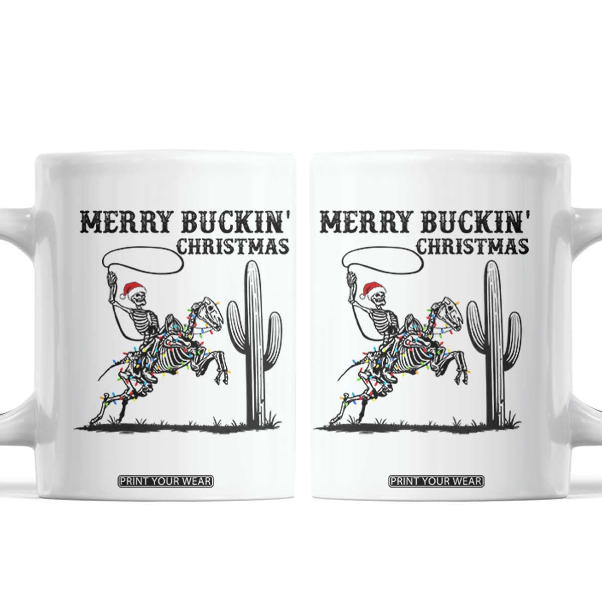 Merry Buckin Christmas Coffee Mug Funny Skeleton Santa Horse Rider TS12 White Print Your Wear
