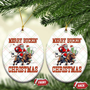 Western Black Santa Merry Buckin Christmas Ceramic Ornament Funny Rodeo TS12 Print Your Wear