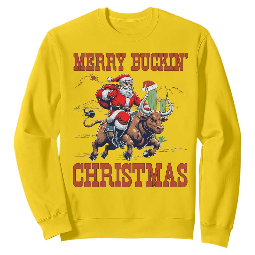 Western Black Santa Merry Buckin Christmas Sweatshirt Funny Rodeo TS12 Daisy Print Your Wear