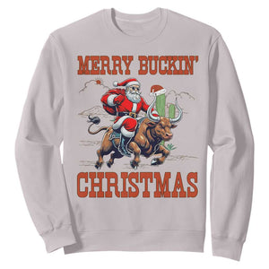 Western Black Santa Merry Buckin Christmas Sweatshirt Funny Rodeo TS12 Ice Gray Print Your Wear