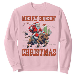 Western Black Santa Merry Buckin Christmas Sweatshirt Funny Rodeo TS12 Light Pink Print Your Wear