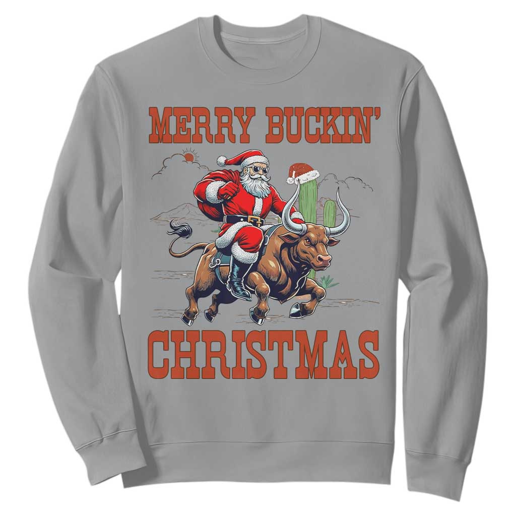 Western Black Santa Merry Buckin Christmas Sweatshirt Funny Rodeo TS12 Sport Gray Print Your Wear