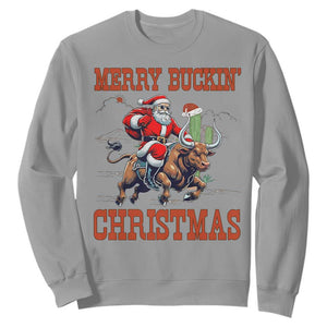Western Black Santa Merry Buckin Christmas Sweatshirt Funny Rodeo TS12 Sport Gray Print Your Wear
