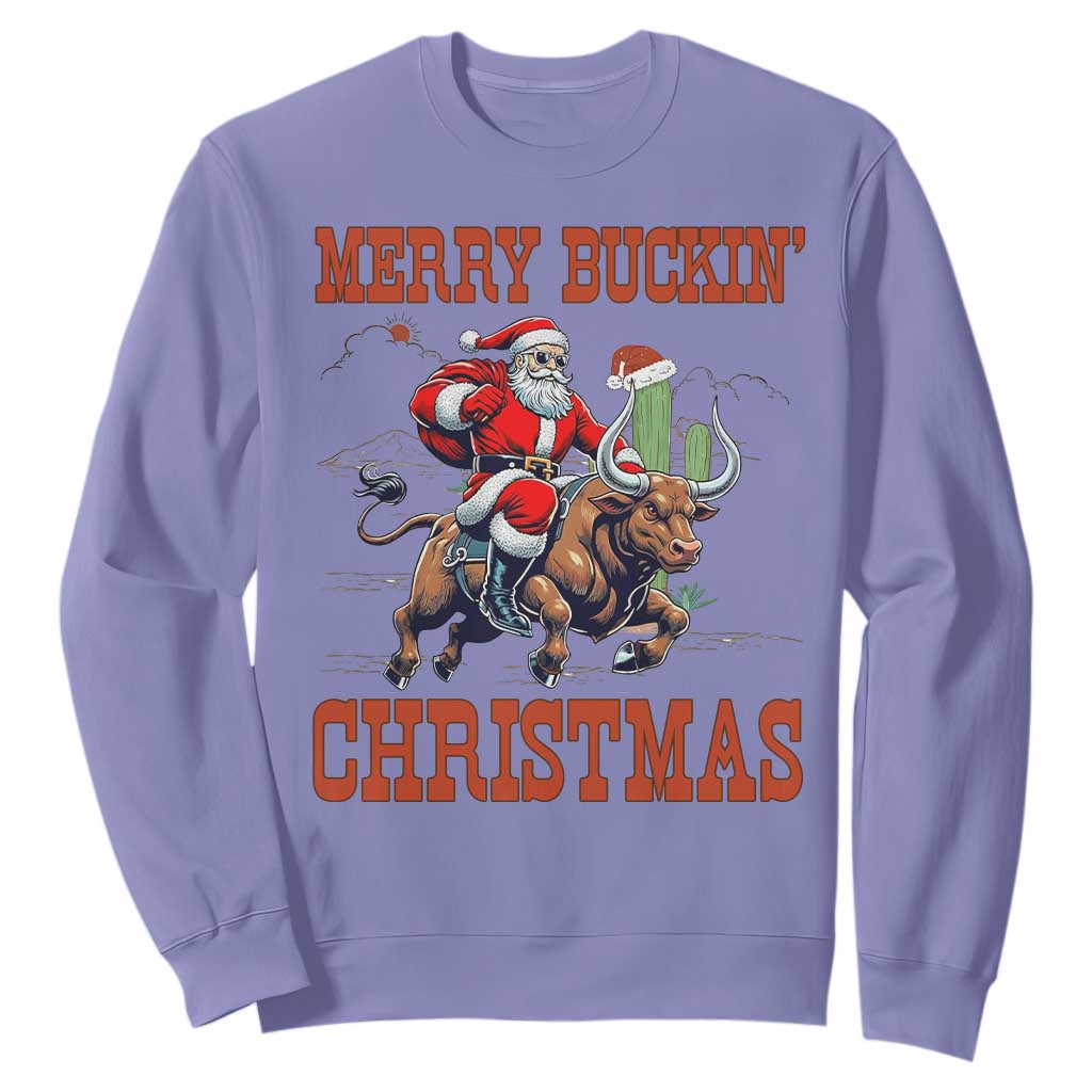 Western Black Santa Merry Buckin Christmas Sweatshirt Funny Rodeo TS12 Violet Print Your Wear