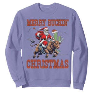 Western Black Santa Merry Buckin Christmas Sweatshirt Funny Rodeo TS12 Violet Print Your Wear