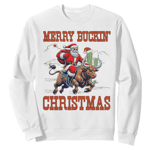 Western Black Santa Merry Buckin Christmas Sweatshirt Funny Rodeo TS12 White Print Your Wear