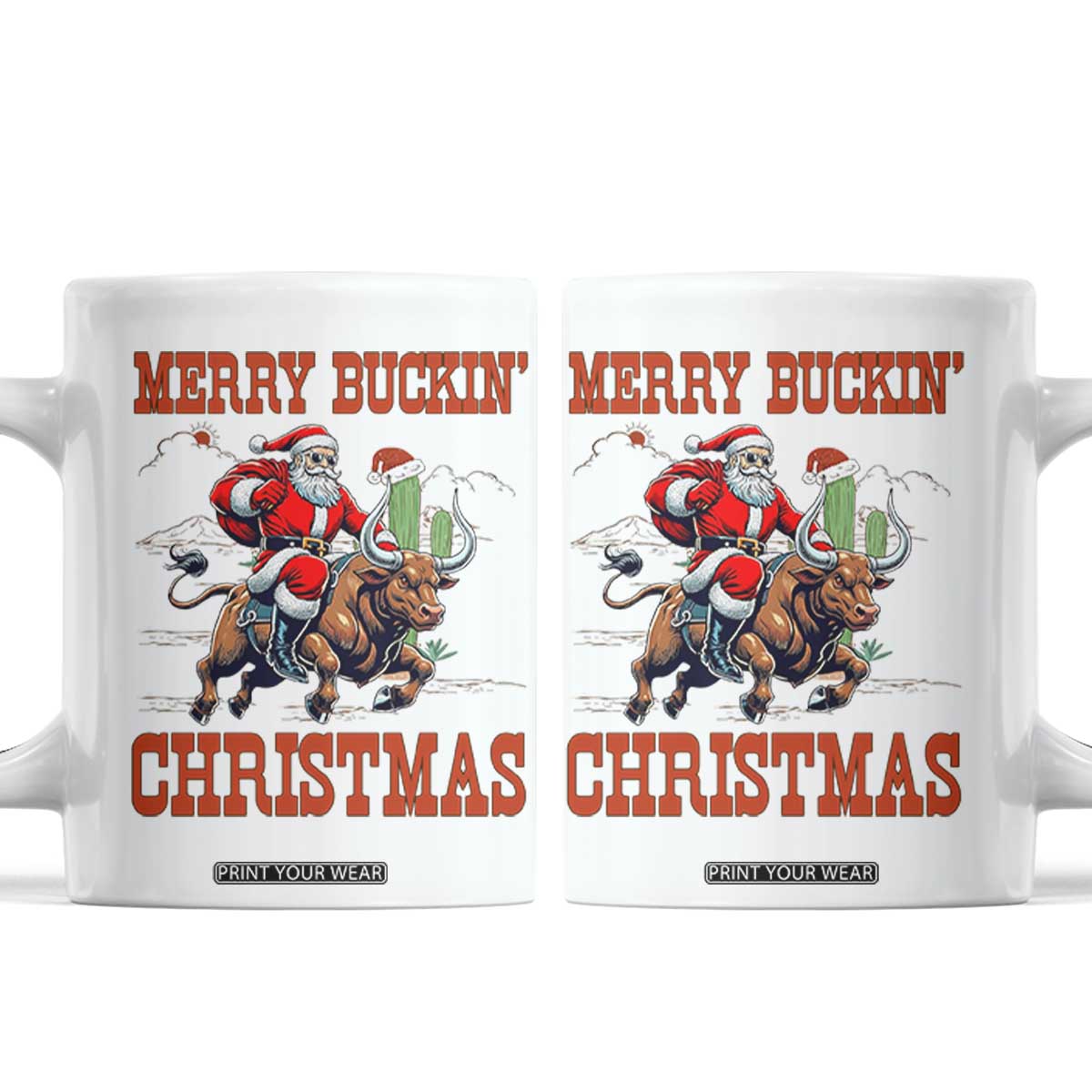 Western Black Santa Merry Buckin Christmas Coffee Mug Funny Rodeo TS12 White Print Your Wear
