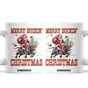 Western Black Santa Merry Buckin Christmas Coffee Mug Funny Rodeo TS12 White Print Your Wear