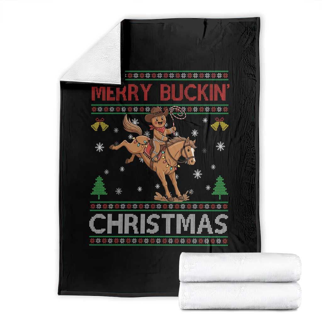 Funny Gingerbread Man Horse Rider Throw Blanket Merry Buckin Christmas Gift TS12 Black Print Your Wear