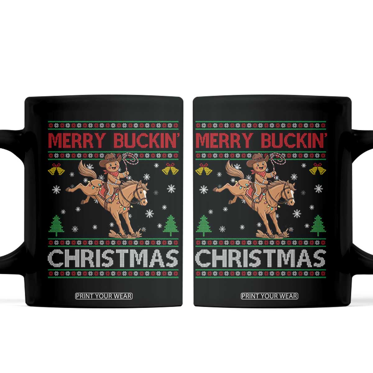Funny Gingerbread Man Horse Rider Coffee Mug Merry Buckin Christmas Gift TS12 Black Print Your Wear