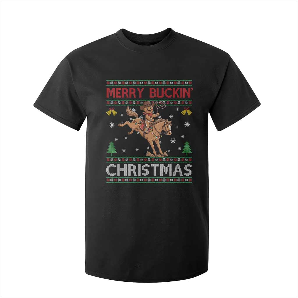 Funny Gingerbread Man Horse Rider T Shirt For Kid Merry Buckin Christmas Gift TS12 Black Print Your Wear