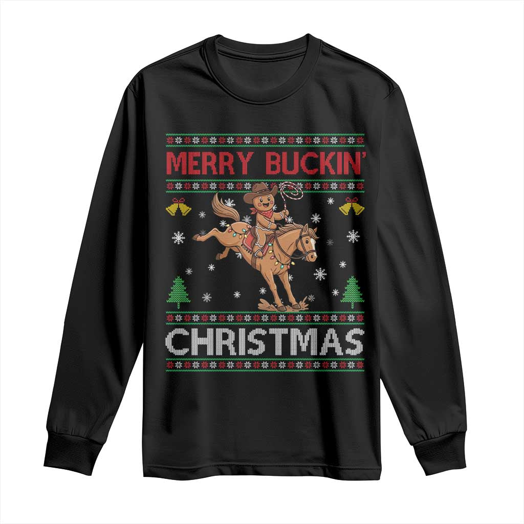 Funny Gingerbread Man Horse Rider Long Sleeve Shirt Merry Buckin Christmas Gift TS12 Black Print Your Wear