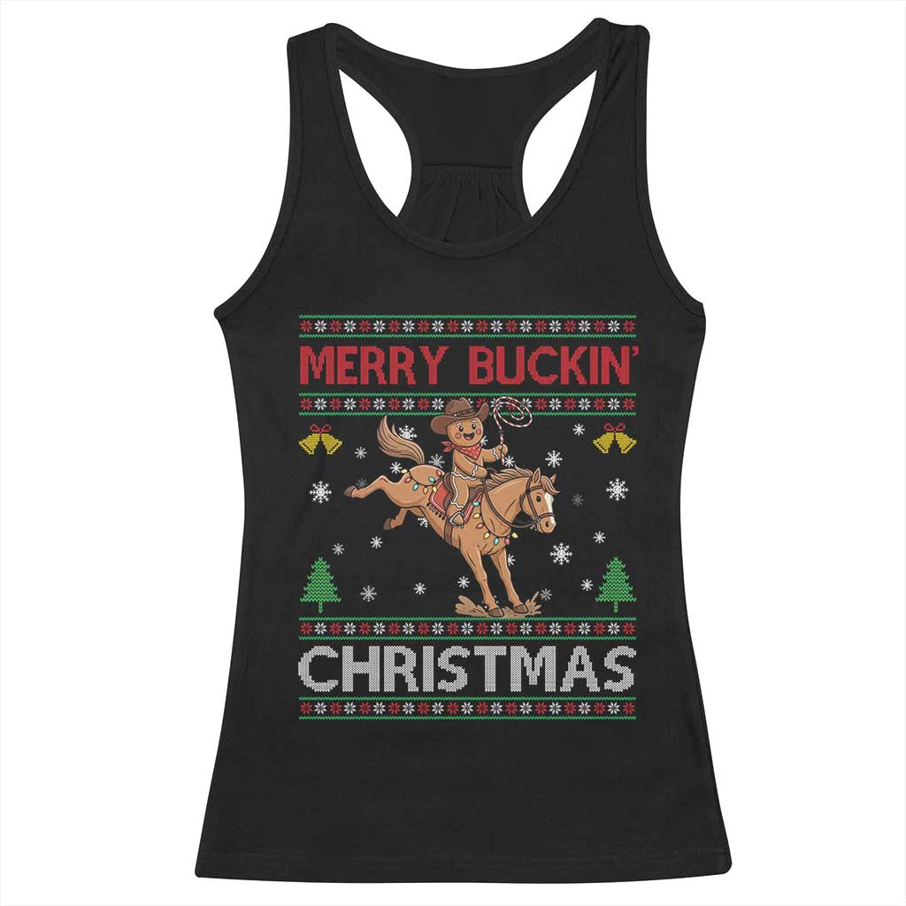 Funny Gingerbread Man Horse Rider Racerback Tank Top Merry Buckin Christmas Gift TS12 Black Print Your Wear