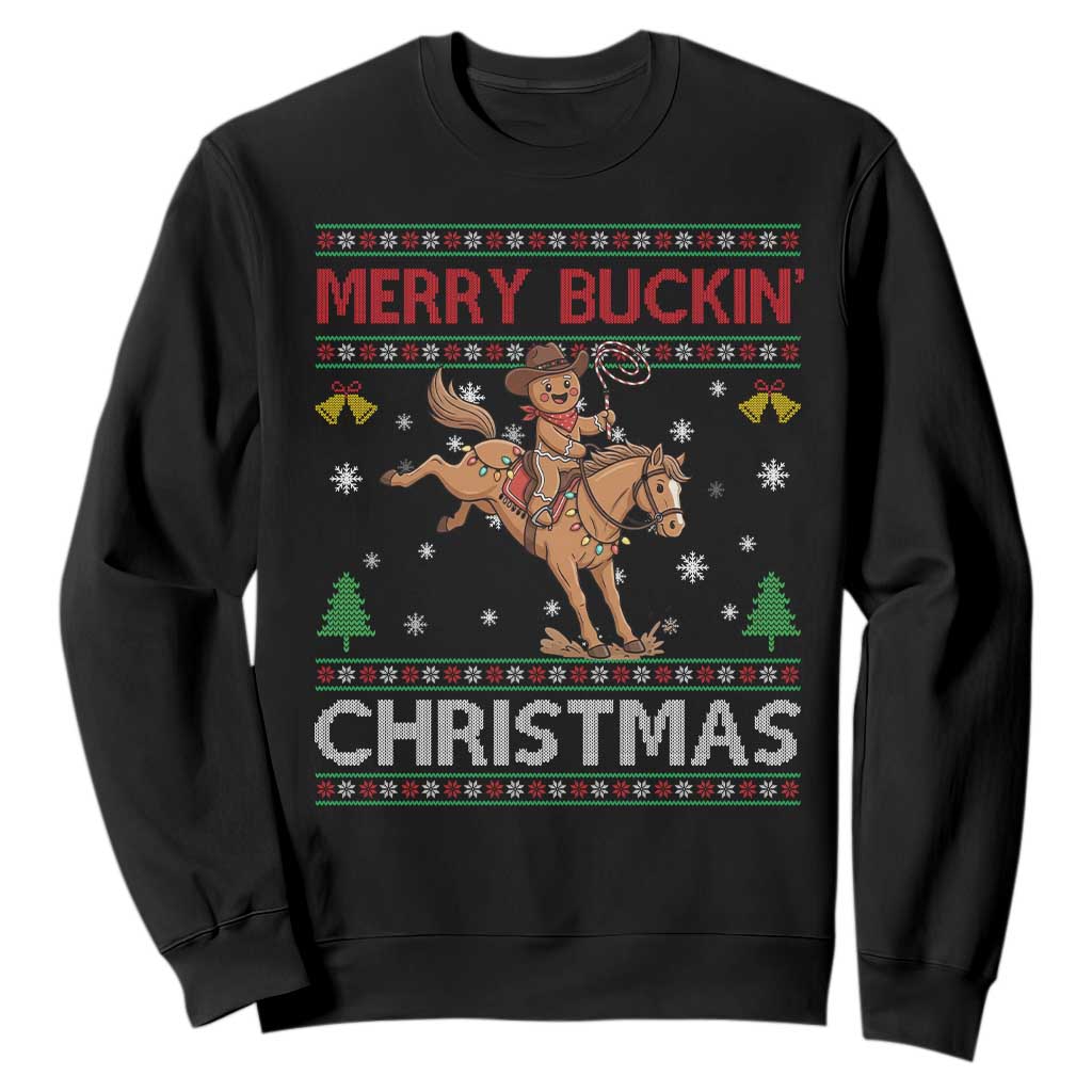Funny Gingerbread Man Horse Rider Sweatshirt Merry Buckin Christmas Gift TS12 Black Print Your Wear