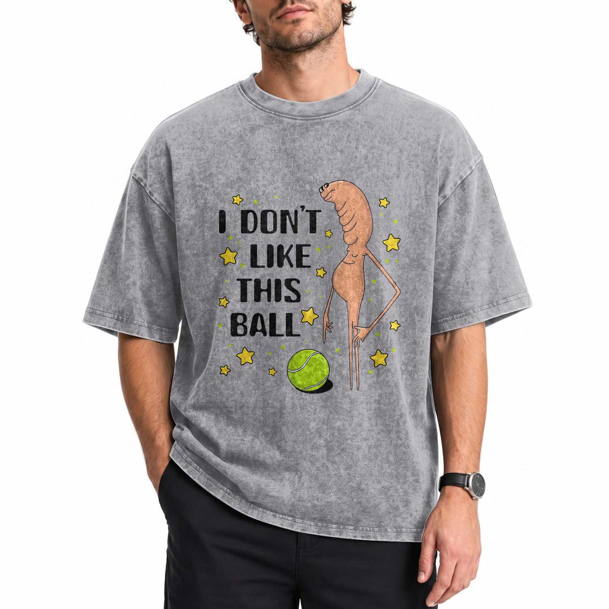 Funny Marcus The Worm Tennis Lover Washed Cotton T-Shirt I Do Not Like This Ball