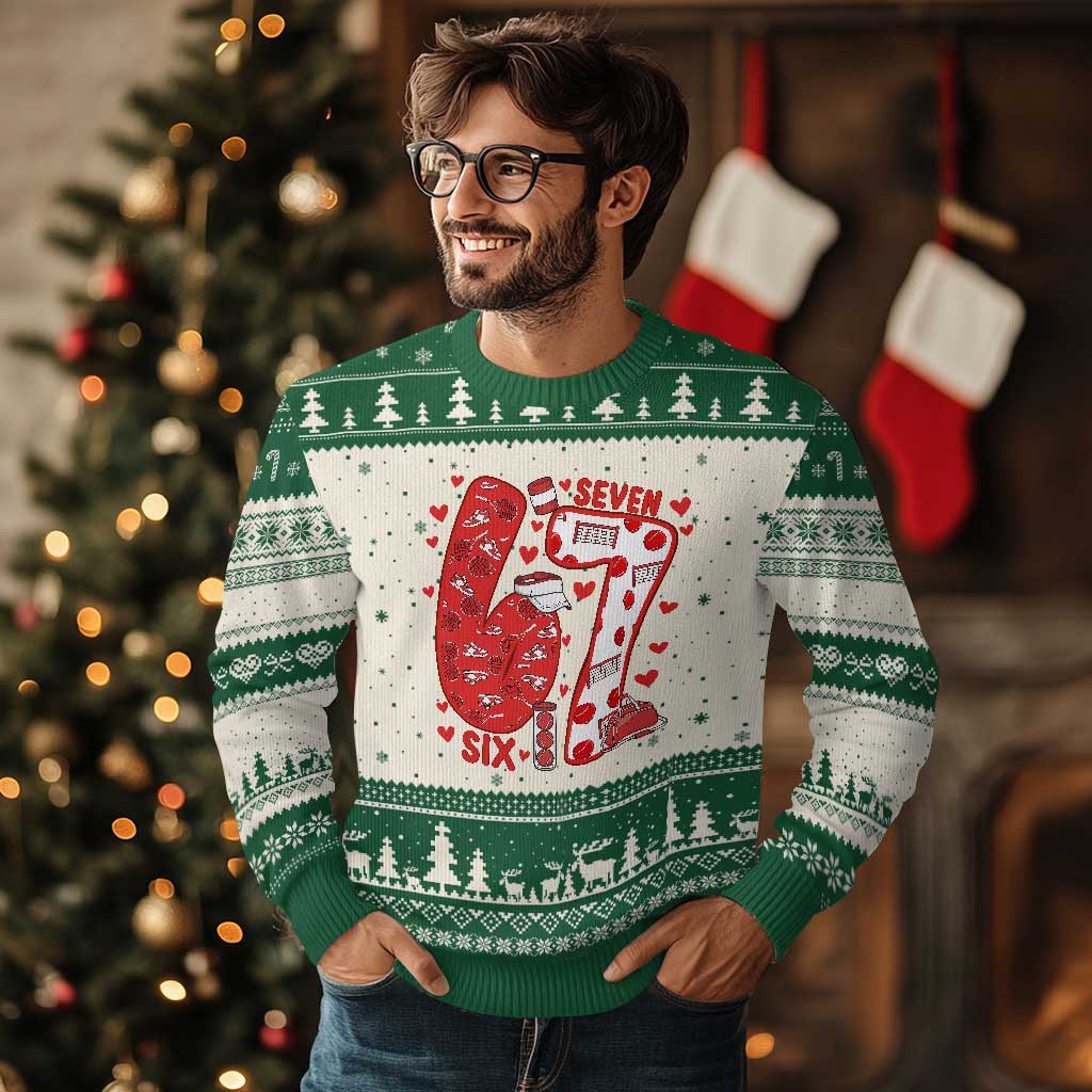 Six Seven Tennis Meme Ugly Christmas Sweater Funny Gen Alpha Valentine TS12 Beige Green Print Your Wear