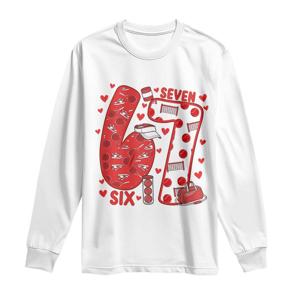 Six Seven Tennis Meme Long Sleeve Shirt Funny Gen Alpha Valentine TS12 White Print Your Wear