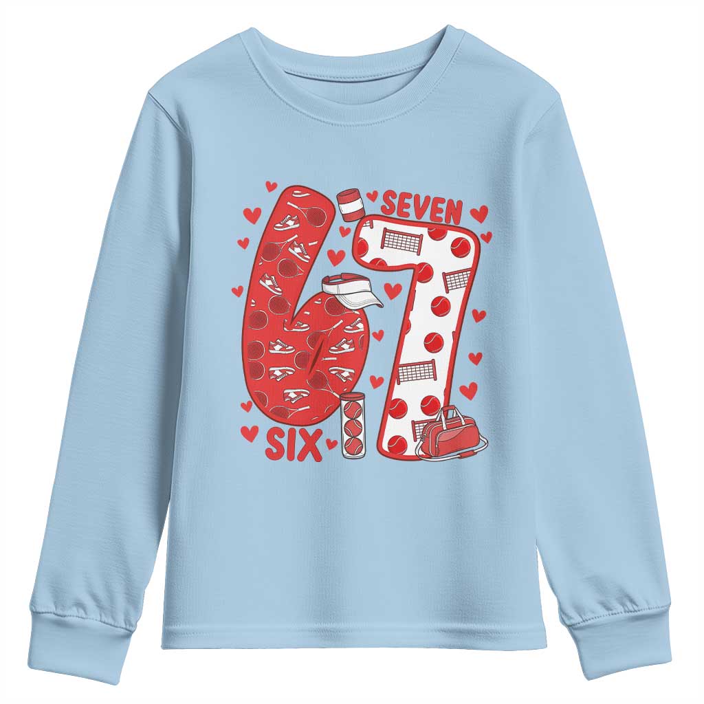 Six Seven Tennis Meme Youth Sweatshirt Funny Gen Alpha Valentine TS12 Light Blue Print Your Wear