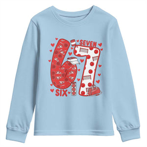 Six Seven Tennis Meme Youth Sweatshirt Funny Gen Alpha Valentine TS12 Light Blue Print Your Wear