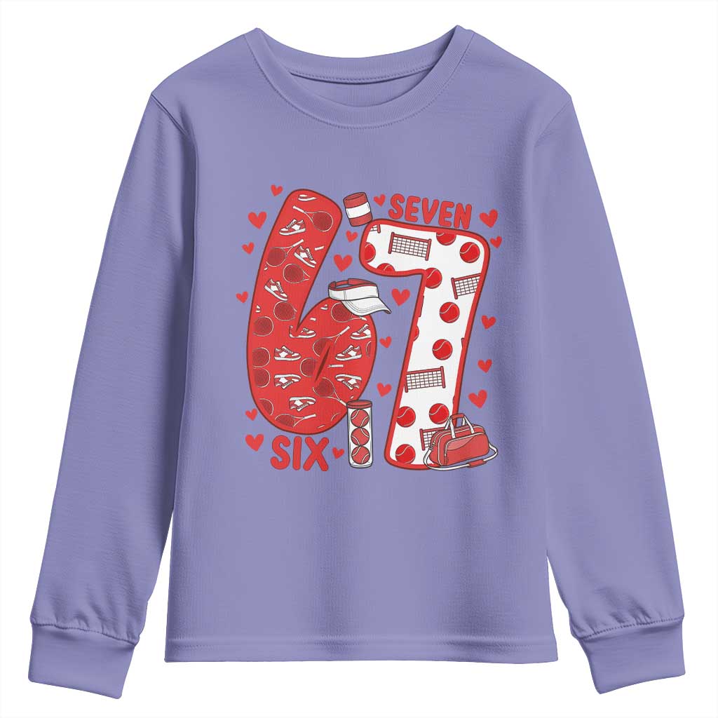 Six Seven Tennis Meme Youth Sweatshirt Funny Gen Alpha Valentine TS12 Violet Print Your Wear