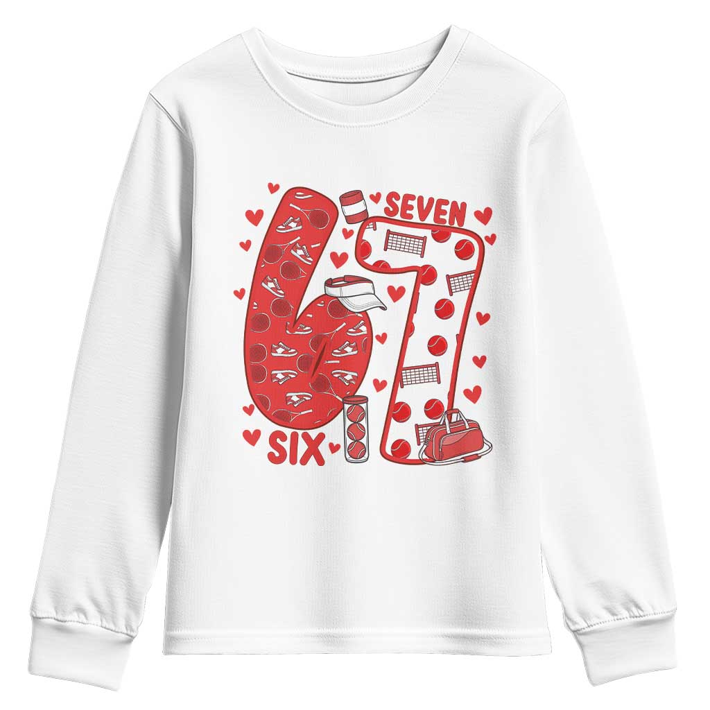 Six Seven Tennis Meme Youth Sweatshirt Funny Gen Alpha Valentine TS12 White Print Your Wear