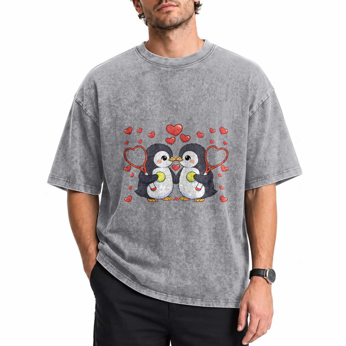Cute XOXO Tennis Player Washed Cotton T-Shirt Valentines Day Gift