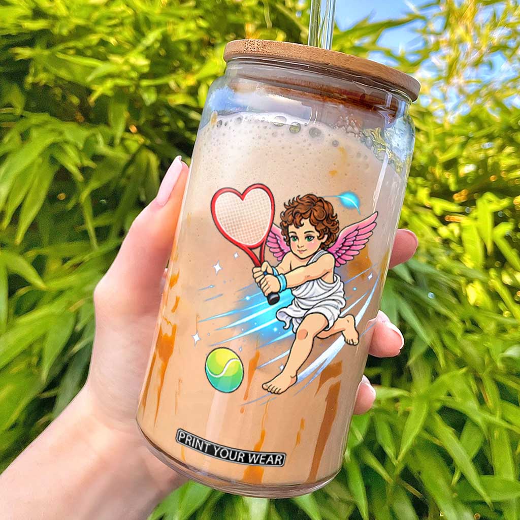 Funny Cupid Tennis Player Glass Can Valentines Day Gift TS12 Black Print Your Wear