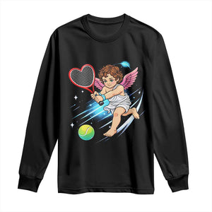 Funny Cupid Tennis Player Long Sleeve Shirt Valentines Day Gift TS12 Black Print Your Wear