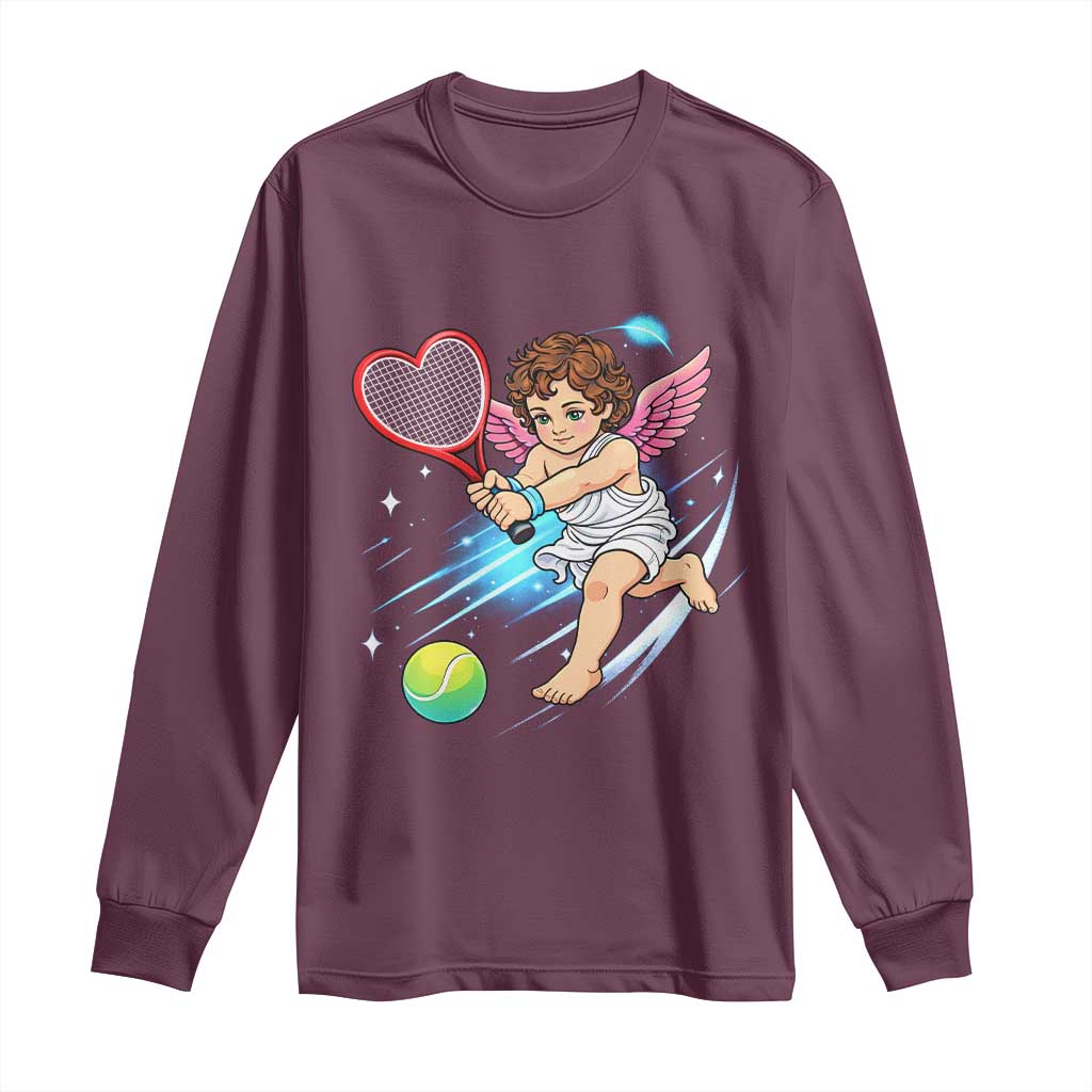 Funny Cupid Tennis Player Long Sleeve Shirt Valentines Day Gift TS12 Maroon Print Your Wear