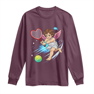 Funny Cupid Tennis Player Long Sleeve Shirt Valentines Day Gift TS12 Maroon Print Your Wear