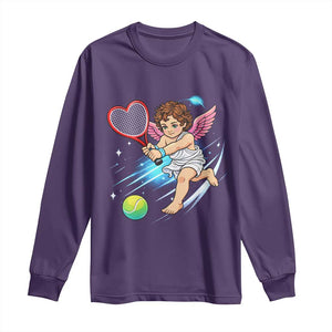 Funny Cupid Tennis Player Long Sleeve Shirt Valentines Day Gift TS12 Purple Print Your Wear