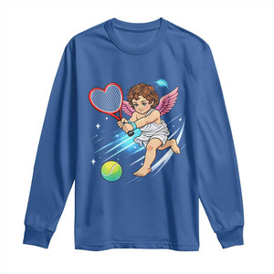 Funny Cupid Tennis Player Long Sleeve Shirt Valentines Day Gift TS12 Royal Blue Print Your Wear