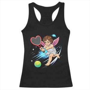 Funny Cupid Tennis Player Racerback Tank Top Valentines Day Gift TS12 Black Print Your Wear